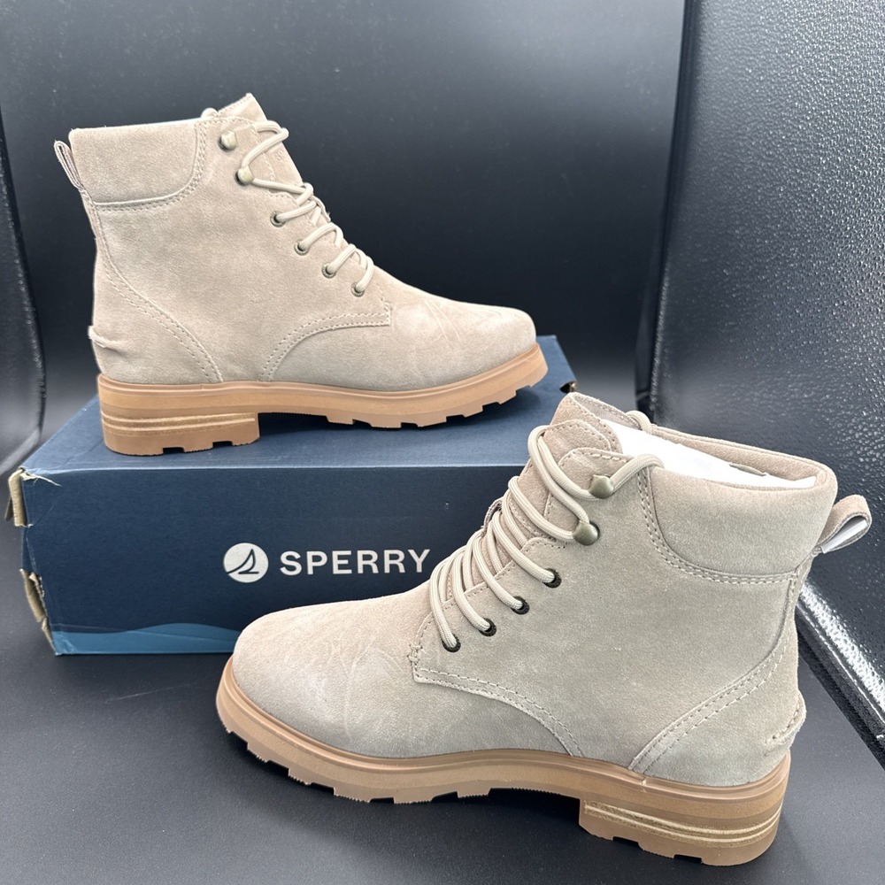 Sperry Tahoe Boot Lace Up Leather Ankle‎  Women Size 8M New w Box Taupe Color